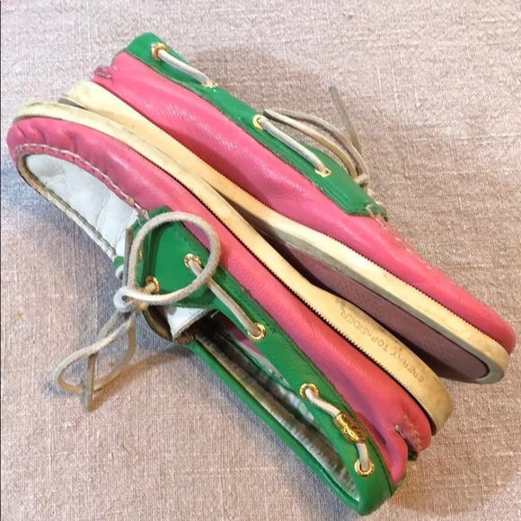 Vintage preppy sperry Top Siders 8 pink green - Picture 3 of 7